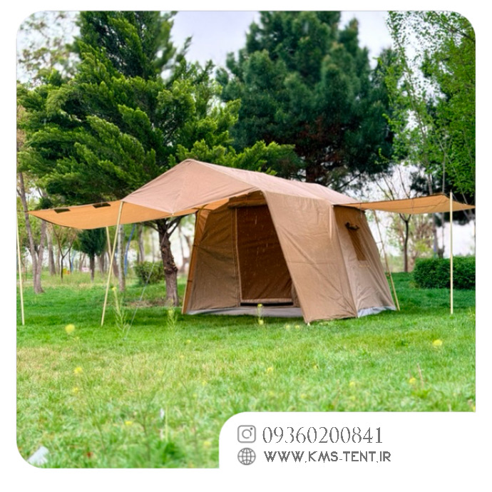 چادر کمپینگ نانو VIP plus ایوان دار ۴ نفره KMS | چادر مسافرتی دو پوش با سایبان پلاس VIP حرفه‌ای
